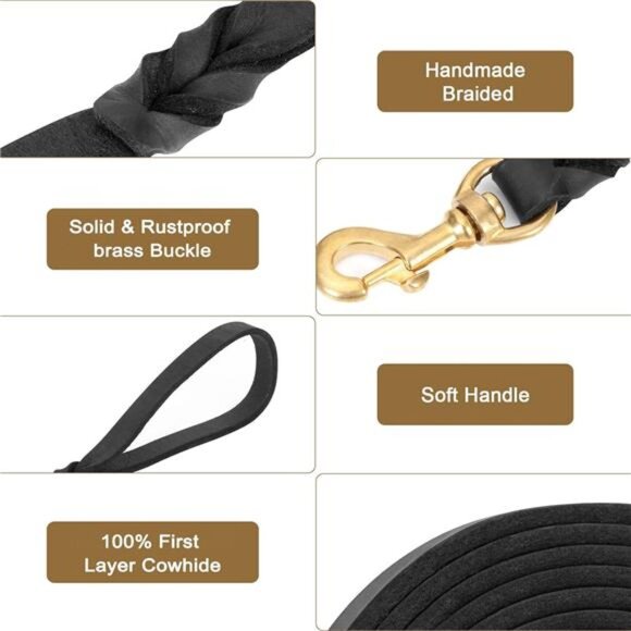 Leather Dog Leash 6ft, Dog Leashes for Large Dogs Heavy Duty, Soft Braided - Picture 3 of 7
